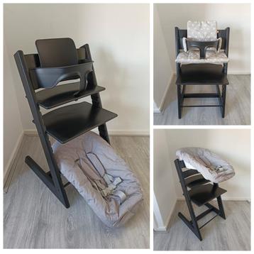 Stokke Tripp Trapp zwart+babyset,kussen,2 standen newbornset beschikbaar voor biedingen