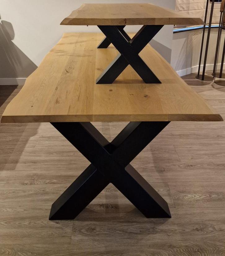 Massief Eiken Eettafel en Salontafel met X-Poten, Huis en Inrichting, Tafels | Eettafels, Zo goed als nieuw, 50 tot 100 cm, 200 cm of meer