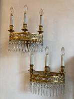Koppel antieke bronzen wandlampen met cristal, Antiek en Kunst, Ophalen