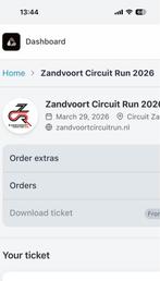 ZANDVOORT circuit run ticket, Tickets en Kaartjes, Eén persoon, Overige soorten