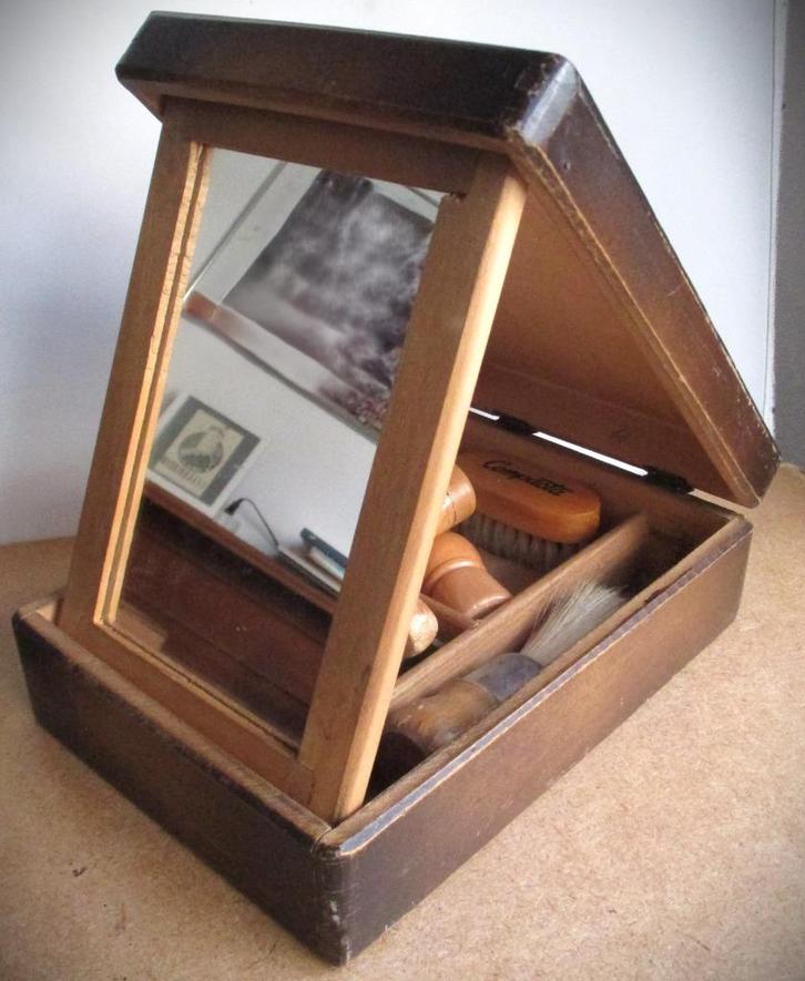 Scheerdoos met inhoud~Jaren 40~Scheermesjes~Scheerkwasten, Antiek en Kunst, Curiosa en Brocante, Ophalen of Verzenden