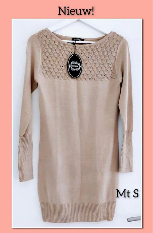 Nieuwe gebreide jurk - Maat S - Beige, Kleding | Dames, Jurken, Nieuw, Maat 36 (S), Beige, Boven de knie, Ophalen of Verzenden
