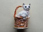 Verzilverd lepeltje poes / kat in mandje gekleurd 3D, Verzenden