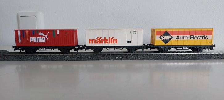 3 Märklin Container wagons, Hobby en Vrije tijd, Modeltreinen | H0, Zo goed als nieuw, Wagon, Wisselstroom, Märklin, Ophalen of Verzenden