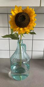 Prachtige grote turquoise fles vaas blauw, Huis en Inrichting, Blauw, Ophalen of Verzenden, Minder dan 50 cm, Glas