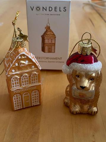 2 Vondels glazen Kerst hangers hond & gevel huisje zgan beschikbaar voor biedingen