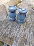 GRATS set van 2 grijze kandelaars, Huis en Inrichting, Ophalen of Verzenden, Zo goed als nieuw, Metaal, Grijs