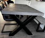 Eettafel industrieel + stoelen en bankje, Huis en Inrichting, Tafels | Eettafels, Ophalen, Overige materialen, 50 tot 100 cm, Zo goed als nieuw