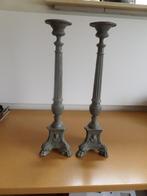 2 hoge grijze kaarsenstandaard 55 cm. hoog, Overige materialen, Grijs, Ophalen of Verzenden, Kandelaar
