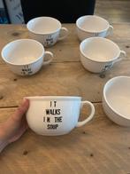 6 soepkommen Make that the cat wise (it walks in the soup), Ophalen of Verzenden, Zo goed als nieuw, Kom(men), Overige stijlen