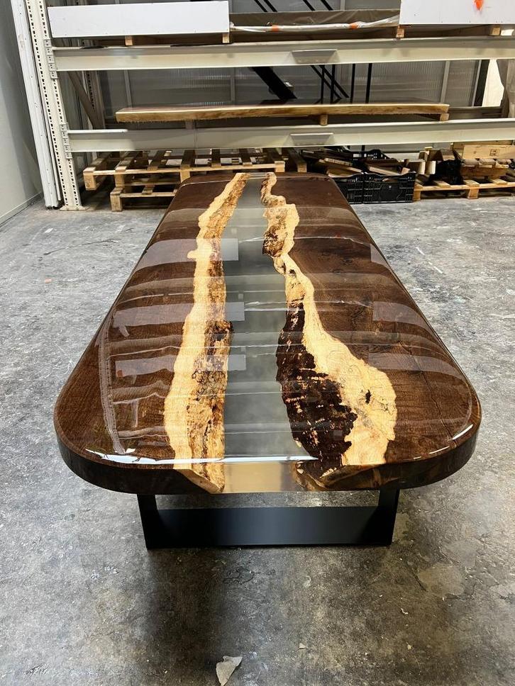 Showroomuitverkoop! Epoxy riviertafel walnoot, Huis en Inrichting, Tafels | Eettafels, Nieuw, 200 cm of meer, 200 cm of meer, Rechthoekig