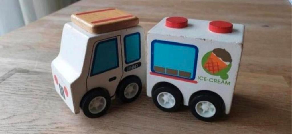 Houten Jeep met ijscokar – trekvoertuig – leuk speelgoed, Ophalen of Verzenden, Zo goed als nieuw