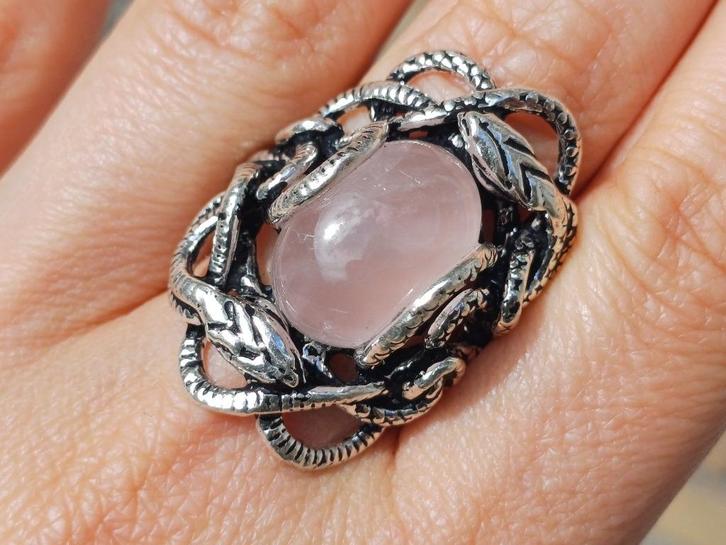 Vanoli 925 zilveren slangen ring rozenkwarts maat 18,5, Sieraden, Tassen en Uiterlijk, Ringen, Nieuw, Dame, 18 tot 19, Roze, Zilver