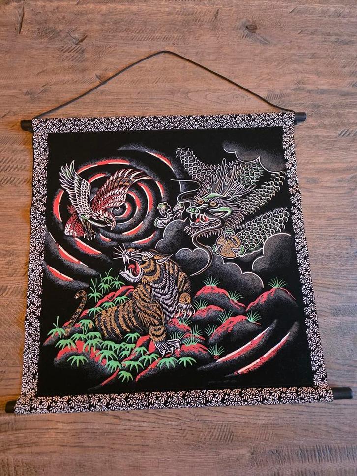 Vintage Japanse Tijgeradelaar Fluwelen Handbeschilderde Rol, Huis en Inrichting, Woonaccessoires | Wanddecoraties, Zo goed als nieuw