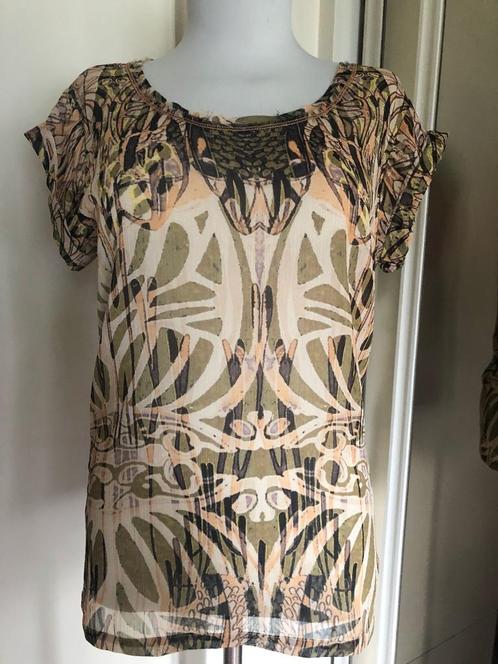 zomertop Anna S/M groen/creme/zalm/zwart/geel, Kleding | Dames, Tops, Zo goed als nieuw, Maat 38/40 (M), Groen, Korte mouw, Ophalen of Verzenden