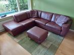 Montel leren hoekbank, kussens + hocker, Huis en Inrichting, Banken | Bankstellen, Ophalen, Gebruikt, Hoekbank, 200 tot 250 cm