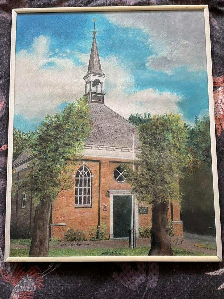 3 pastels van kerken Anloo, Gasselte en Gieterveen (Drenthe), Antiek en Kunst, Kunst | Overige Kunst, Ophalen of Verzenden