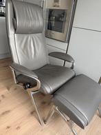 Stressless You James antraciet leren design relaxfauteuil., Huis en Inrichting, Fauteuils, Ophalen, Zo goed als nieuw, Stressless, modern, relax, leer, grijs, hocker.