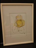 Aquarel tekening Afrikaanse man op fiets, Huis en Inrichting, Woonaccessoires | Schilderijen, Tekeningen en Foto's, Minder dan 50 cm