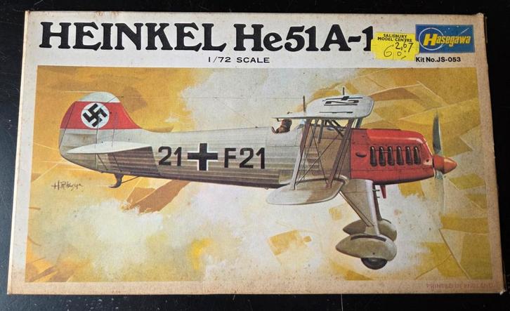 Hasegawa Heinkel He51A-1 1:72, Hobby en Vrije tijd, Modelbouw | Vliegtuigen en Helikopters, Zo goed als nieuw, Vliegtuig, 1:72 tot 1:144