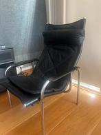 Vintage zwart leren fauteuil van Strassle HE1106, Huis en Inrichting, Fauteuils, Ophalen, Gebruikt, Vintage, 50 tot 75 cm