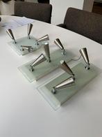Set 3 plafondlampen RVS op glazen plaat, halogeen dimbaar, Ophalen, Zo goed als nieuw, Glas, Modern