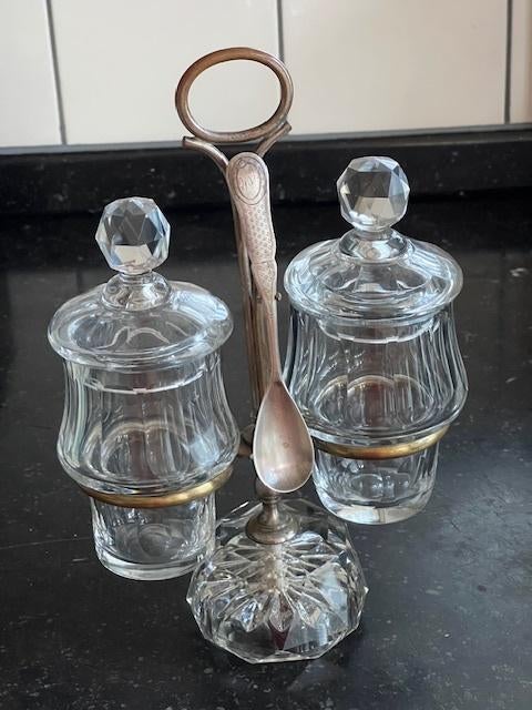 JAM/MARMELADESTEL- OF ZUURSTEL + ZILVEREN LEPEL, Antiek en Kunst, Verzenden