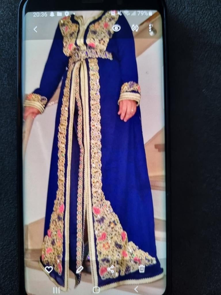 Prachtige Marokkaanse takchita- Blauw met Gouden Borduur, Maat 38/40 (M), Overige typen, Blauw, Ophalen of Verzenden