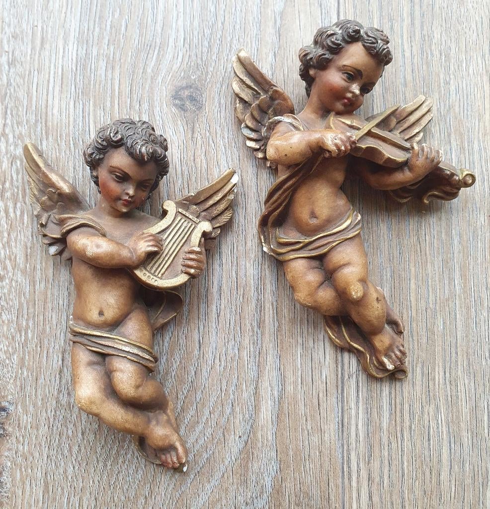 2 antieke stenen engeltjes engel engelen, Ophalen of Verzenden