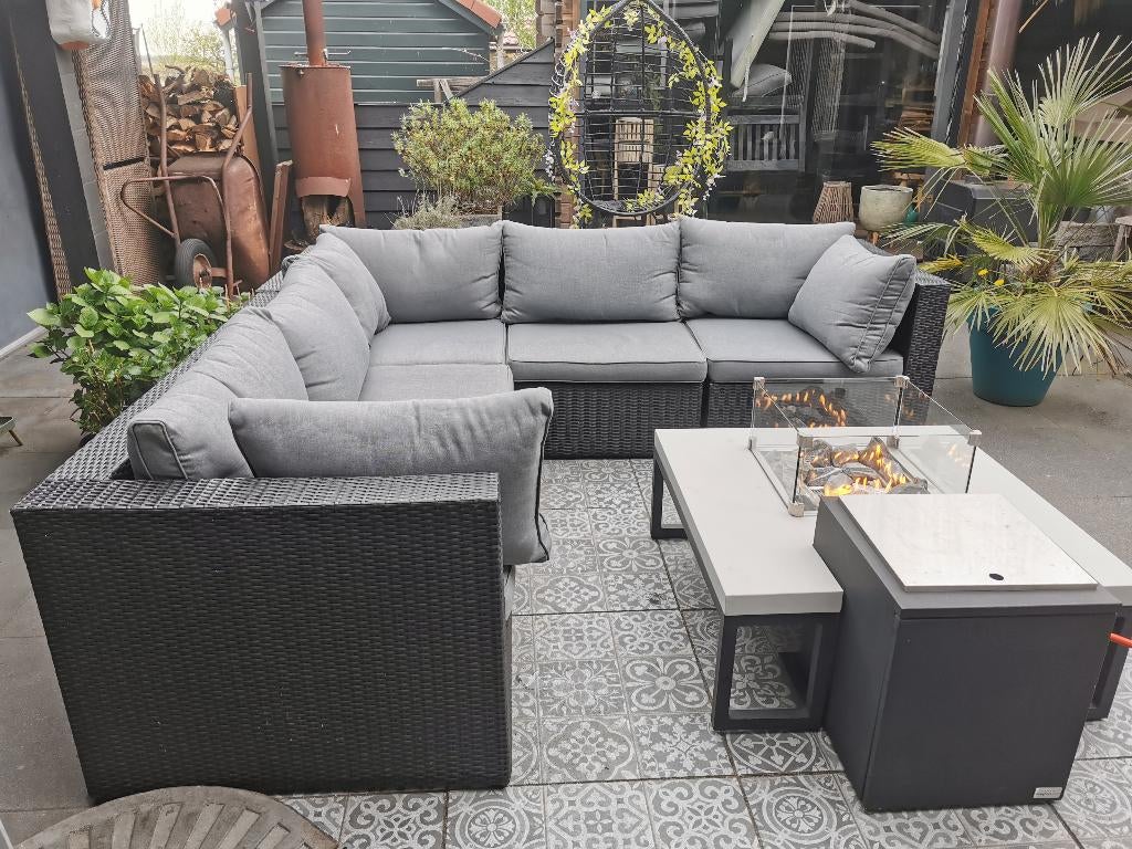 Prachtige loungeset 6 delige wicker incl. Gas/ Tafelhaard, Bank, Zo goed als nieuw, Loungeset, Wicker