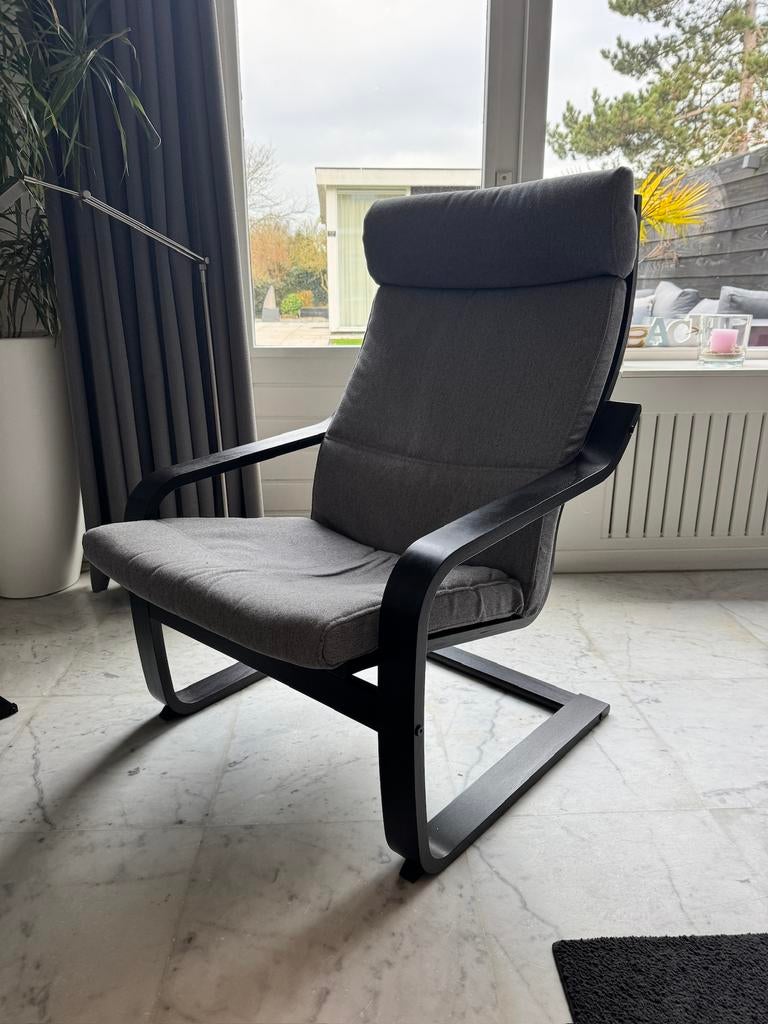 Ikea POÄNG relax Fauteuil, zwartbruin/Skiftebo donkergrijs, Ophalen, Gebruikt, 75 tot 100 cm, 50 tot 75 cm