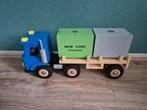 Houten speelgoed vrachtwagen met containers - Nieuwstaat, Ophalen of Verzenden, Gebruikt