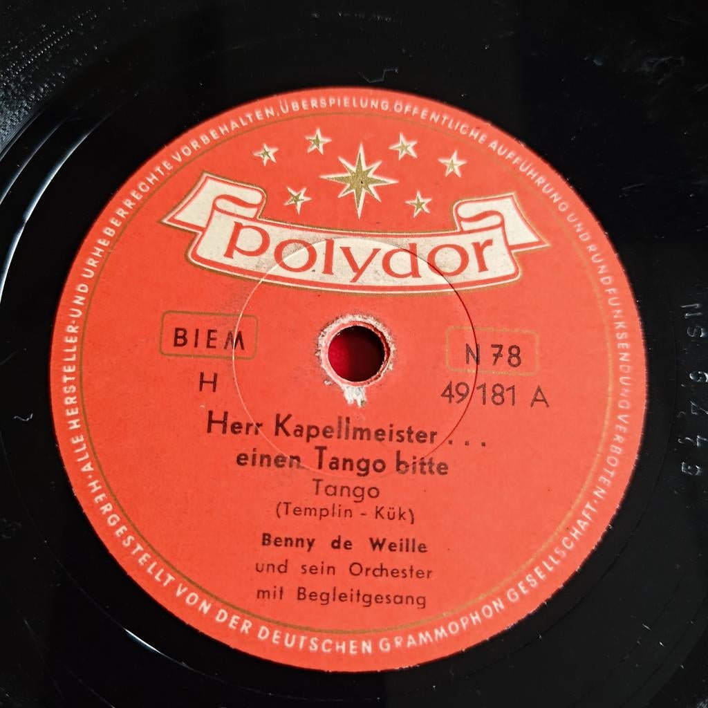 Polydor 78 toeren plaat Benny de Weille Tango, Cd's en Dvd's, Vinyl | Overige Vinyl, Ophalen of Verzenden, Gebruikt, 10 inch