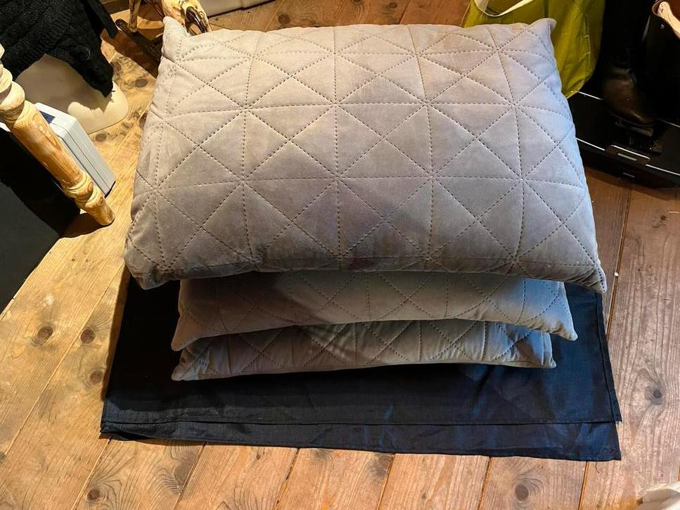 3 grijze kussens 75x50 cm, Ophalen, Zo goed als nieuw, Grijs, Rechthoekig