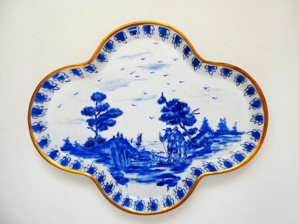 Schaal dienblad / 8 water bekers ( Delfts blauw) geschilderd, Ophalen of Verzenden