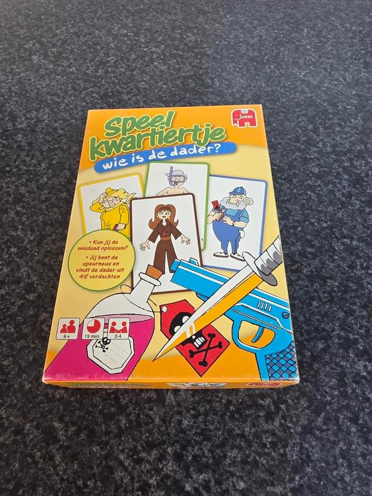 Speelkwartiertje: Wie is de dader? - Jumbo kaartspel, Hobby en Vrije tijd, Gezelschapsspellen | Bordspellen, Gebruikt, Een of twee spelers
