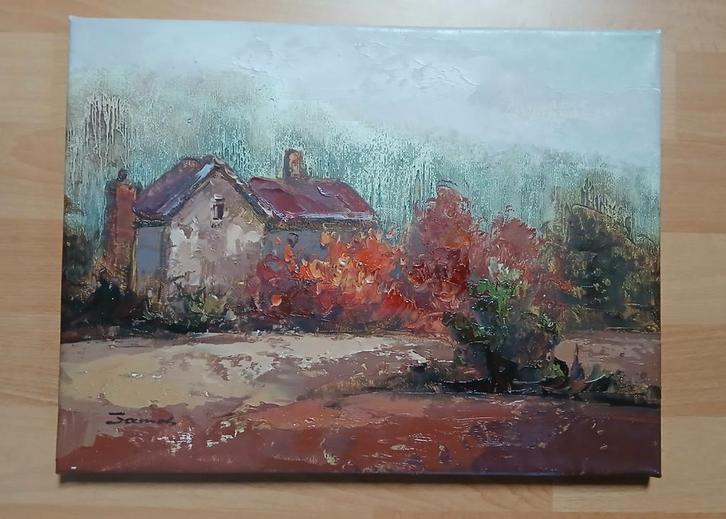 Schilderij Landelijk Huis, Antiek en Kunst, Kunst | Schilderijen | Klassiek, Ophalen of Verzenden