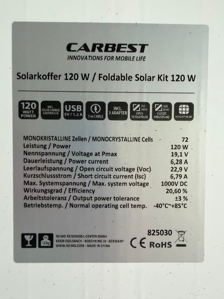 Carbest Solar Koffer 120 Watt - Monokristallijn Zonnepaneel, Ophalen, Gebruikt
