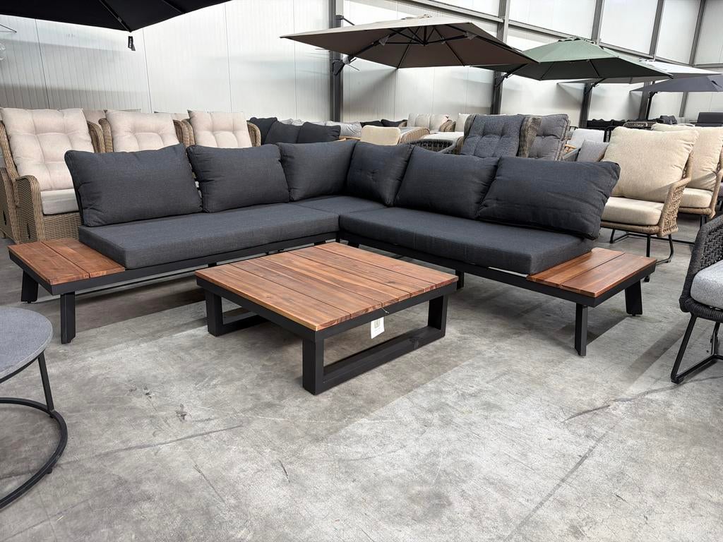 New York hoek loungeset | aluminium + hardhout | 248x248cm, Ophalen, 5 zitplaatsen, Hardhout, Bank