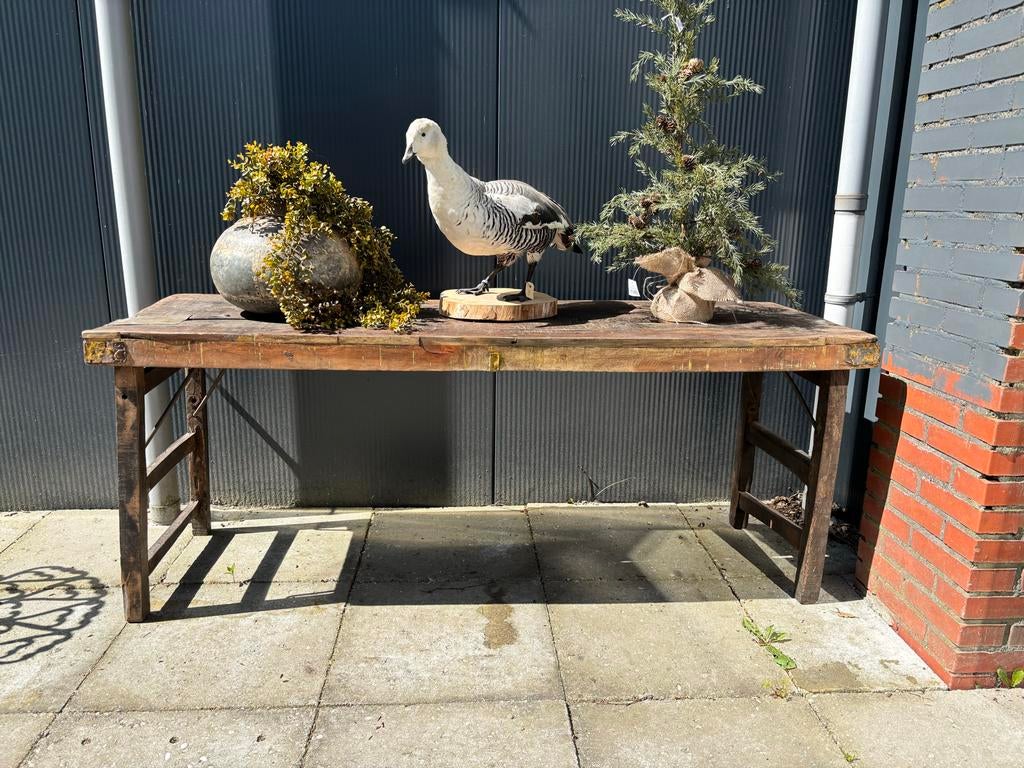 Robuuste Opklapbare Markttafel - Vintage Hout en Metaal, Huis en Inrichting, Ophalen, Gebruikt, 50 tot 100 cm, 150 tot 200 cm
