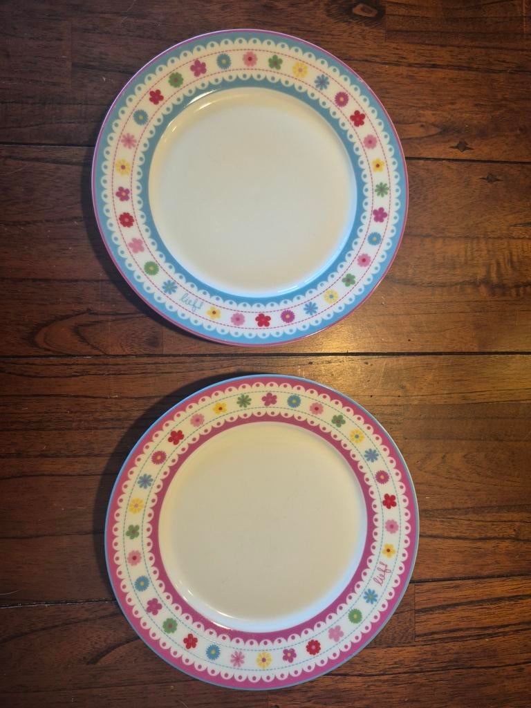 Lief! ontbijtborden - 3 roze en 3 blauw, Ophalen, Gebruikt, Keramiek, Bord(en)