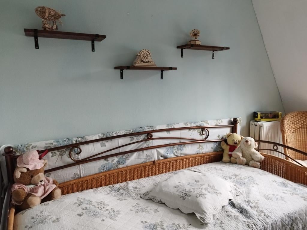 Mooi vintage eenpersoons bed met rotan omlijsting., Ophalen, Gebruikt, 90 cm, Eenpersoons