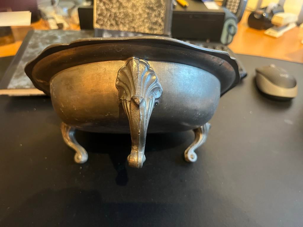 Antieke tinnen schaal met 3 bijpassende bordjes (16cm), Antiek en Kunst, Antiek | Tin, Ophalen of Verzenden