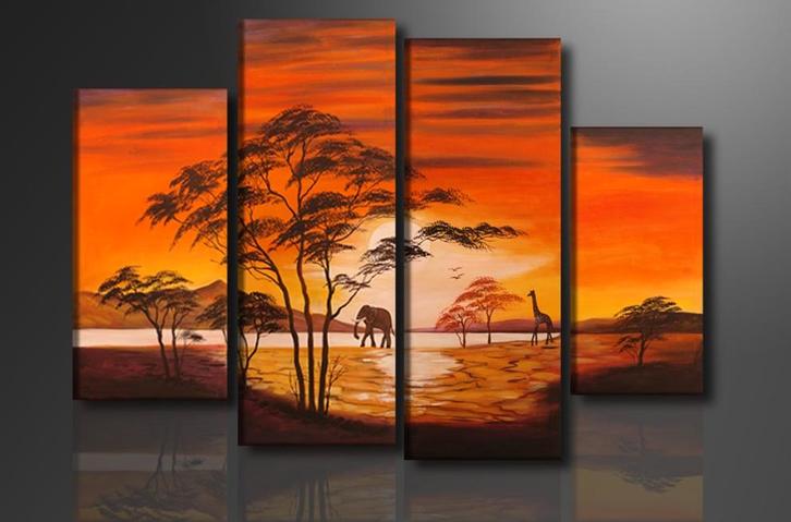 Nieuw * 4 Luik Canvas Schilderij * Afrika Natuur 80x130cm, Antiek en Kunst, Kunst | Schilderijen | Klassiek, Ophalen of Verzenden