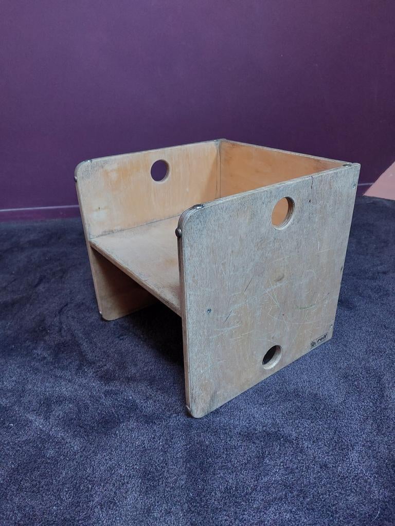 Rolf design kubusstoel /bijzettafel, jaren 70/80, hout, Gebruikt, Bruin, Ophalen of Verzenden, Retro jaren 80