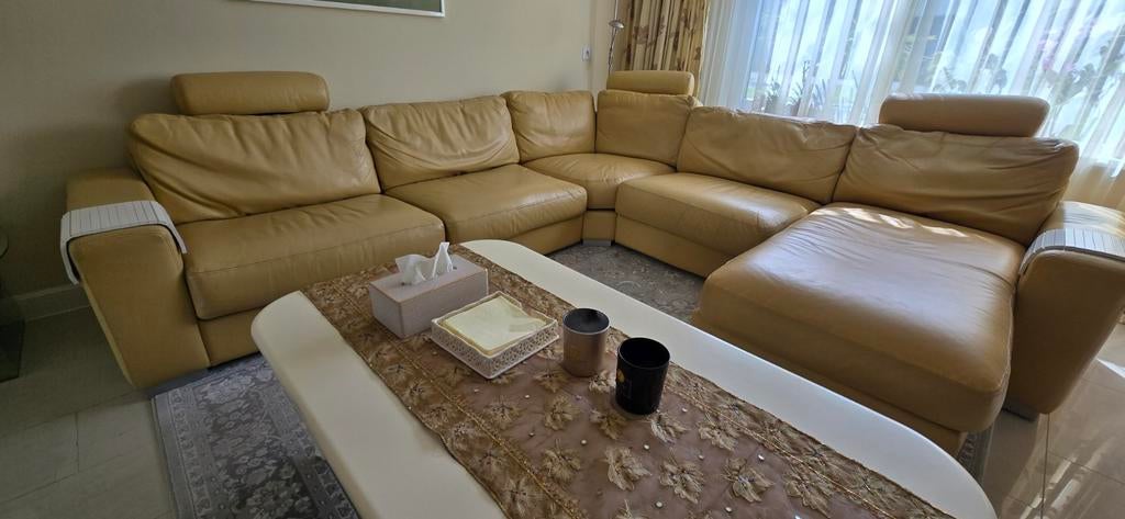 Leren Hoekbank met Lounge - Ruim en Comfortabel, Ophalen, Gebruikt, Hoekbank, Leer