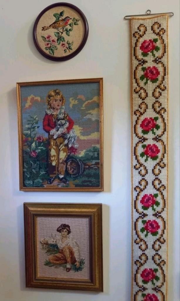 4 Borduurwerkjes in lijst, Ophalen of Verzenden, Patroon