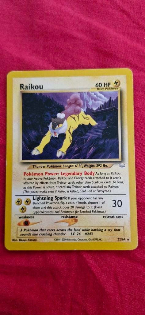 Pokémon Kaart Raikou (Neo Revelation 22/64) - Zeldzaam, Ophalen of Verzenden, Gebruikt, Losse kaart