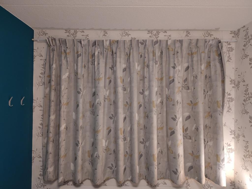 Gordijn grijs met bladerpatroon - 225x160cm, Ophalen, Grijs, 200 cm of meer, 150 tot 200 cm