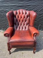 Engelse Chesterfield oorfauteuil roodbruin, Ophalen of Verzenden, Zo goed als nieuw, 75 tot 100 cm